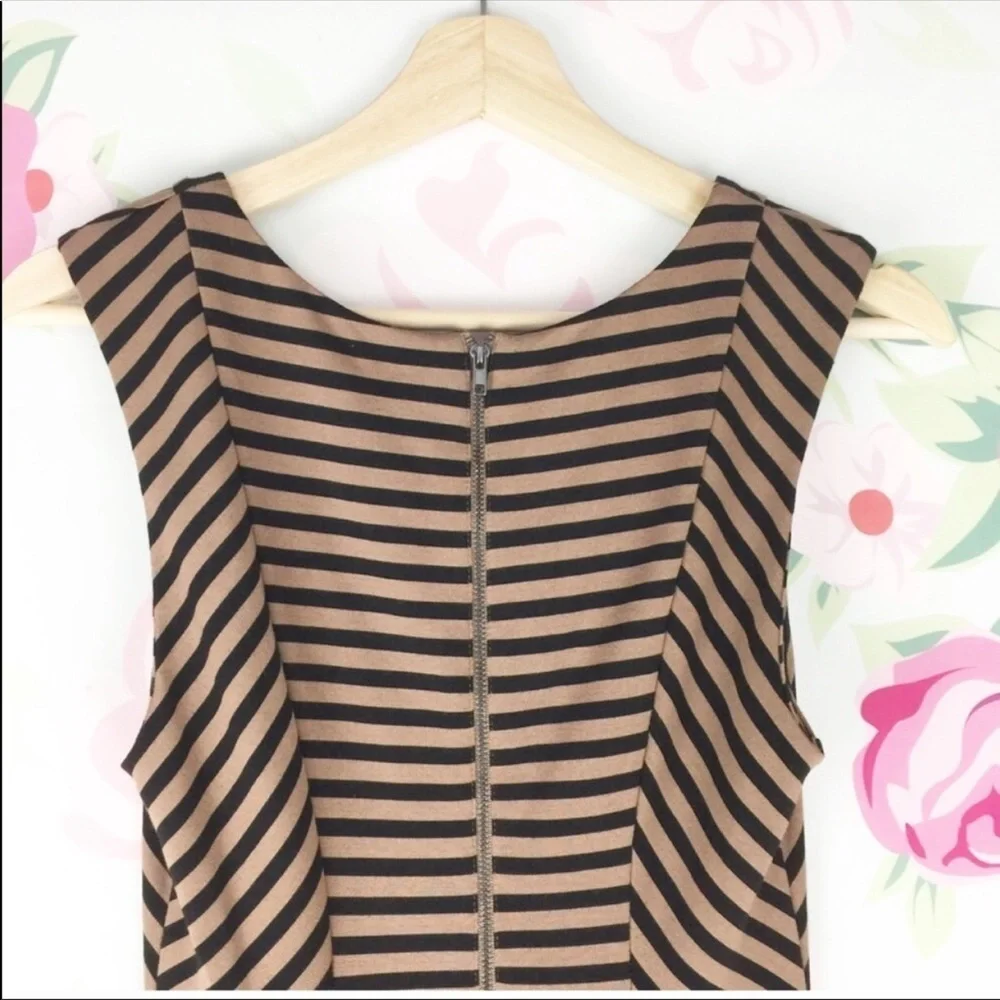 Free People Black Brown Stripe Fit and Flare Mini Dress XS